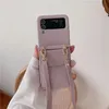 Luxury Crossbody Lychee Pattern Vogue Phone Case för Samsung Galaxy Folding Z Flip3 Flip4 Flip5 5G Hållbart justerbart Lanyard Card -spelautomat Läderplånbok Fold Shell