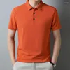 Men's T Shirts Summer Short Sleeved T-shirt Polo Slim Top High-end Lapel Solid Trend Mercerized Cotton White Shirt Clothing Blue Orange