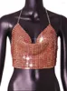 Vrouwen Tanks Vrouwen Y2k Glanzende Metallic Pailletten Cropped Tops Party Rave Sexy Laag Uitgesneden Ruglooze Halter Clubwear Luxe Mode Vrouwelijke Tank Top