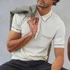 T-shirt da uomo 2023 Summer Fashion Uomo Polo in maglia a maniche corte Bottoni con risvolto Maglieria Cardigan Casual Vintage Slim Top da uomo Tshirt L230715