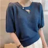 Vrouwen Truien Zomer Sexy Holle Gehaakte Chic Elegante Dunne Gebreide Mode Vrouwelijke Eenvoudige Casual Effen Korte Mouw Trui Gebreide Tops