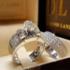 Zirkoon Belofte Edelsteen Sieraden Vrouwen Paar Engagement Zilveren Diamanten Trouwringen Set Flanel Ring Box Love Statement Mode