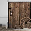 Tende da doccia Vintage Country Barn Door Tenda da bagno Western Farm Lampada a olio Ruota Rurale Plank Tenda da doccia Decorazione per il bagno con