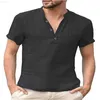 Chemises décontractées pour hommes Été Nouveau T-shirt à manches courtes pour hommes Coton et lin Led T-shirt décontracté pour hommes Chemise Homme Haut respirant L230715