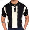 Herren T-Shirts Sommer Herren Gestreiftes Strick-Poloshirt Kurzarm Reversknöpfe Strickwaren T-Shirts Mode Business Casual Männliche Hemden Kleidung L230715