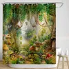 Cortinas de chuveiro tropical cortina de chuveiro para banheiro fantástico floresta selva cogumelo cortinas de chuveiro tecido conjunto com