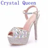 Сандальцы Crystal Queen Diamond Women Super High Heels Wedding Numps 14 см. Peep Shoes Platform 4CM Красочное шпилька 230714