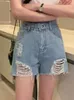 Women's Jeans FTLZZ Summer Casual Women Broken Ripped Hole Denim Shorts Vintage Lady Empire Slim A-line Mini Fashion