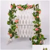 Decoratieve Bloemen Kransen 2.2M Kunstbloem Wijnstok Nep Zijde Roos Klimop Voor Bruiloft Decoratie Wijnstokken Opknoping Garland Home Decor Dhjy0