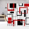 Douchegordijnen abstracte geometrie zwart wit rood douchegordijn 3D blok elegant frame moderne decoratieve stof badkamer met grijze haak 230714