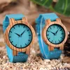 Luxury Royal Blue Wood Watch Top Quartz Wristwatch 100% Natural Bamboo Clock Casual Leather Band Valentine's Day Gifts for Me262T