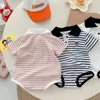 Rompers Summer born baby men's short sleeved lapel jumpsuit 0-24M 230714