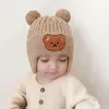 Berretto da bambino lavorato a maglia coreano con paraorecchie Simpatico orso con pompon Cappello per bambini Beanie Caldo autunno inverno Ragazzi Ragazze Protezione per le orecchie Cappellini per cappelli