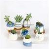 Planters Pots Decorative Fashion Simple Succent Desktop Home Hand Painted Ceramics Flowerpot Round For Fleshy Creative Flowerpots Dhbwm