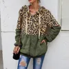 Sudaderas con capucha para mujer Otoño Invierno Sudaderas con capucha Leopardo Casual Cremallera Manga larga Sudadera con capucha Moda Top Abrigo cálido V-F