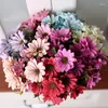 Decorative Flowers 10 Head Artificial Gerbera Branch Handmade DIY Flower Wall Bouquet Fake Home Banquet Wedding Christmas Decoration