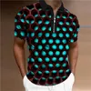 Herrpolos Summer Men's Collar Polo Shirt Golf Optical Illusion 3D Print Street Kort ärmar Dragkedja Print Kläddesigner andningsbar 230714