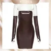 Party Dresses ByDiva High midja Mini Tank Dress Women 'Leather Pu Long Sleeve Slim Hip Tight Strapless Street