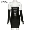 Party Dresses ByDiva High midja Mini Tank Dress Women 'Leather Pu Long Sleeve Slim Hip Tight Strapless Street