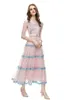 Women's Runway Dresses O Neck 3/4 Sleeves Printed Tiered Piping Elegant Fashion Designer Party Prom Gown