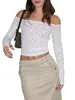 Women's T Shirts Women S Off-Shoulder Knit Crop Top With Lace-Up Back Detail And Bell Sleeves - Stylish Fall Winter Sweater For A Chic Look