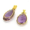 Pendant Necklaces KFT Different Size Natural Amethyst Crystal Quartz Water Drop Yellow Gold Color Wire Wrapped Stone Jewelry For Women Men