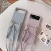 Luxury Crossbody Lychee Pattern Vogue Phone Case för Samsung Galaxy Folding Z Flip3 Flip4 Flip5 5G Hållbart justerbart Lanyard Card -spelautomat Läderplånbok Fold Shell