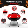 BBQ Grills Chear Carcoal Grill 14-дюймовая портативная гриль для барбекю с 3-балльной шпилькой для системы двойного вентиляционного вентиляционного обеспечения для тепла для заднего двора 230714