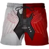 Shorts pour hommes Conception de cordon de taille élastique Poches latérales Plage à séchage rapide pour hommes Guitare de dessin animé Effet d'impression 3D