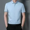 Camisas casuais masculinas verão manga curta cor sólida fino negócios versão coreana homens bonitos