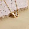 Choker Tarnish Free Shell Butterfly Pendant Necklace For Women 18k Gold Plated Stainless Steel