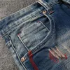 Jeans pour hommes mode Streetwear hommes rétro bleu broderie concepteur élastique Slim Fit déchiré patché Vintage Denim pantalon Hombre