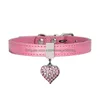 Dog Collars Leashes Pet Collar With Diamond Heart Bell Fashion Pu Leather Cat Small Neck Adjustable Strap 39 P2 Drop Delivery Home Dh8L3