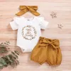 Clothing Sets Children's Set Girls' Summer Short Sleeved Letter Romper Floral Polka Dot Shorts Headwear 3pcs 2023 Baby Clothes