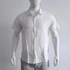Chemises décontractées pour hommes Chemise décontractée en lin blanc Hommes Couleur unie Manches courtes Col rabattu Bouton Cardigan Été Mode Hommes Top Chemises Streetwear L230715