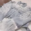 Kadın Ceketleri Bahar Sonbahar Tatlı Kısa Denim Ceket Kadın Nakışları Boncuklar Çiçekler Gevşek Ceket Kadın Ruffles Jackset NZ97