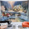 Tapissries Dome Cameras Santa Claus Oil Målning Tapestry Festival City Night View Wall Hanging Elk Room Living Home Witchcraft Decor R230714