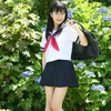 Whole-Japon Okul Kız Üniforma 3 Beyaz Bar Kısa Kollu Kırmızı Eşarp Denizci Takım Cosplay JK Üniforma Giyim Kadınlar262o