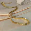 Modeschmuck Neue trendige vergoldete Gliederkette Edelstahl Halskette für Frauen Flache Schlangenkette