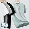 Men's T Shirts Summer Breathable Cotton-Silk Blend Round Neck T-shirt Men Comfort Black Mens Clothing Tee Lightweight And High-Quality