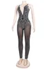 Kvinnors jumpsuits rompers beyprern gnistrande transparent mesh crystal jumpsuit kvinnors glam wear byxor jumpsuit nattklubb set 230714