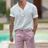 Men's T-Shirts Vintage Solid Cotton Linen Clothes Men's Tops Summer Loose Short Sleeve Crew Neck Button T Shirts Casual Men Pullover Streetwear L230715