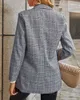 Women s Suits Blazers Gray Plaid Blazer Slim Elegant Office Lady Women Streetwear Long Sleeve Coat American England Stylish Tops 230715