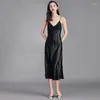 Damen-Nachtwäsche, Sommer-Nachthemd, sexy ärmellose Spitze, Satin-Nachthemden, langes Chemise