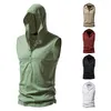 Mens Tank Tops Lightweight Bamboo Cotton T-shirt Vest Hooded Casual Basic Sleeveless Top For Men Fitness Gym Wear