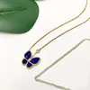 Mode-sieraden Ketting Geluk Lapis Lazuli Tussen Diamant Windmolen Dubbele Vlinder Ketting voor Vrouwen