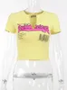 Damen-T-Shirt, Sifreyr, Buchstabendruck, sexy Baby-T-Shirt, Damen-Sommer-Crop-Top, V-Ausschnitt, kurze Ärmel, modische Straßenkleidung, Y2K, gelbes Freizeit-T-Shirt 230714