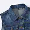 Kvinnors västar kvinnor knäppt tvättad denimjacka ärmlös skörd Vest Soild Color Lapel Button Pocket Ladies Coats Casual Style Top
