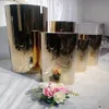 3st bröllop shinny guld runda socklar cylinder piedestals cake standbackdrop annan baksida221l