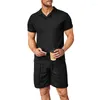 Survêtements pour hommes Vêtements pour hommes Sweat-Shirt Pantalons de survêtement Homme Ensemble Été Gaufre Col en V Polo Chemise Revers Manches Courtes T-Shirt Costume 2 Pièces